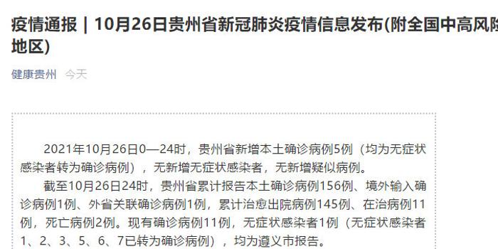 贵州疫情最新动态，新增本土确诊病例和无症状感染者情况公布